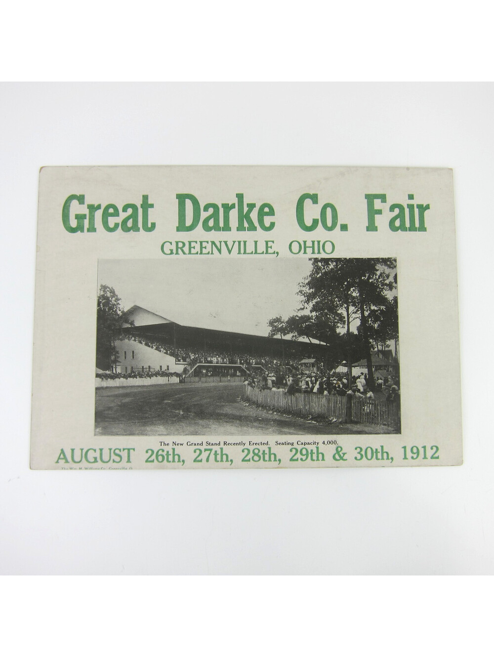 Great Darke County Fair Greenville Ohio Antique 1912 Double Sided Poster 11x8